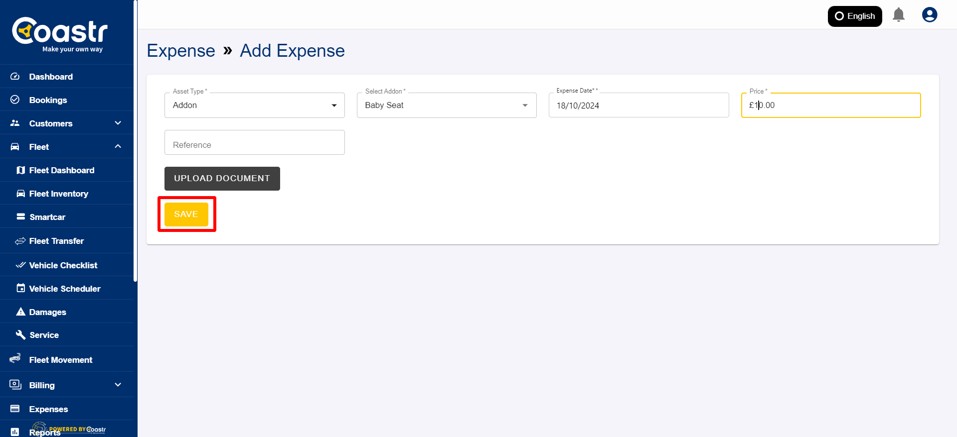 How to add Add-on expenses?