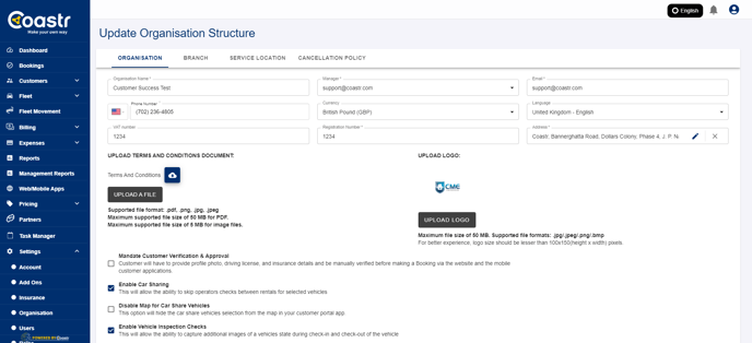 click-settings-and-organisation-select-desired-organisation-coastr