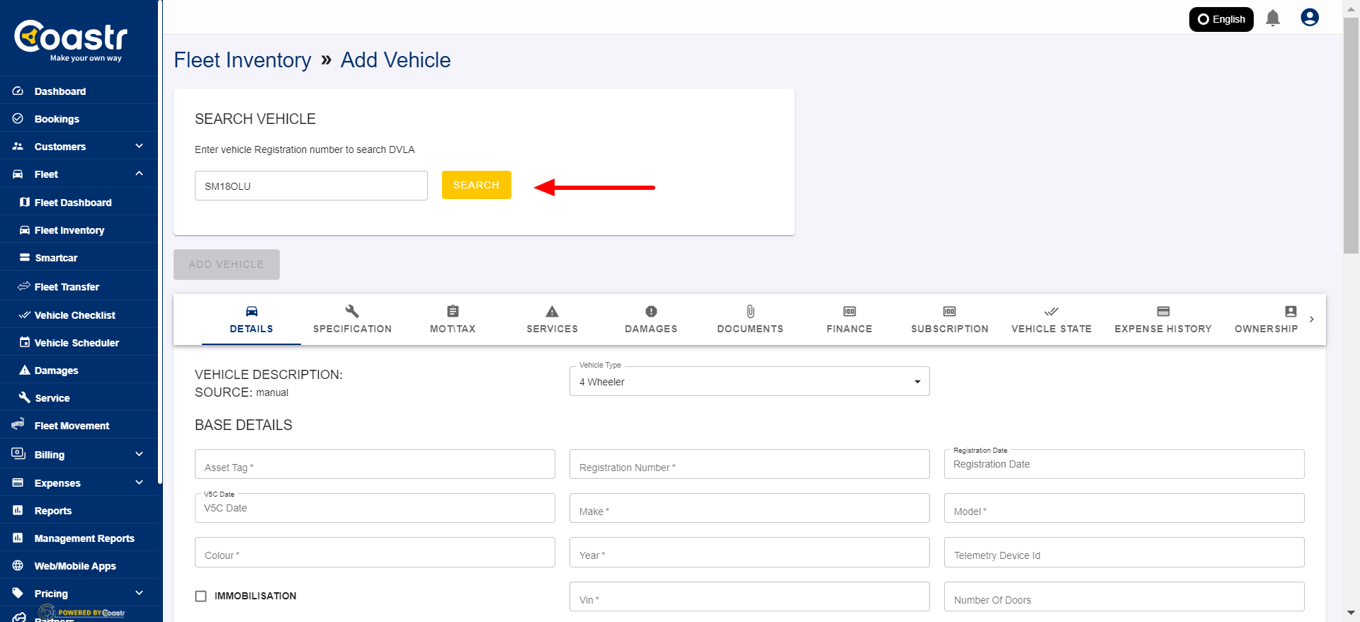 How to add vehicles to the Fleet Inventory?