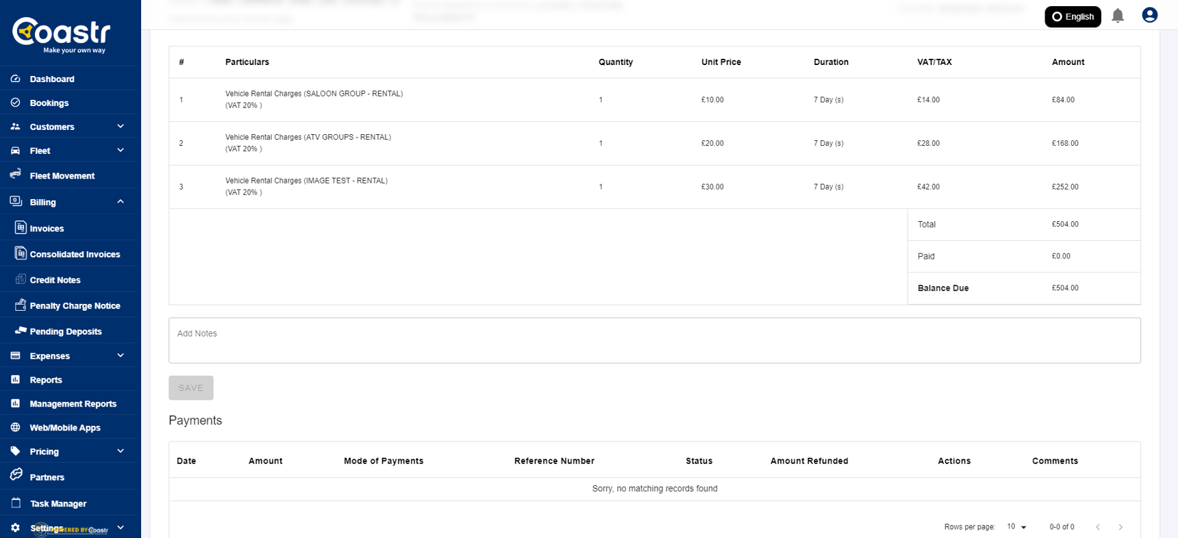 How to add notes on an invoice?