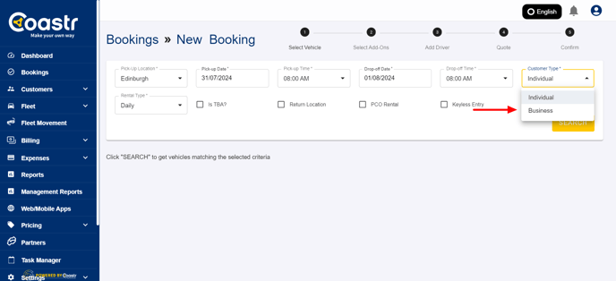 select-business-customer-from-list