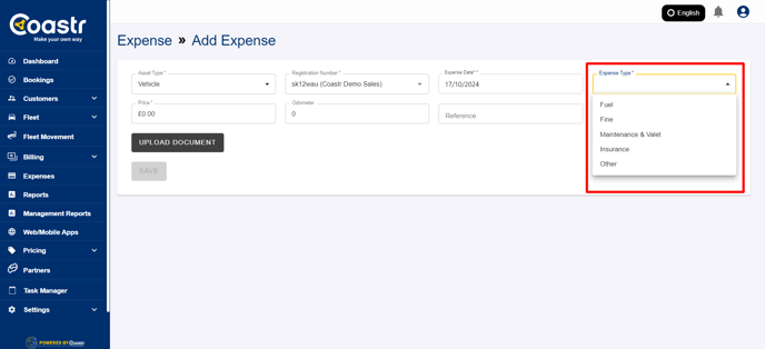 select-fuel-as-type-of-expense