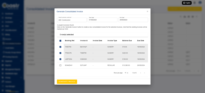 select-invoices-and-click-on-generate-invoice-coastr